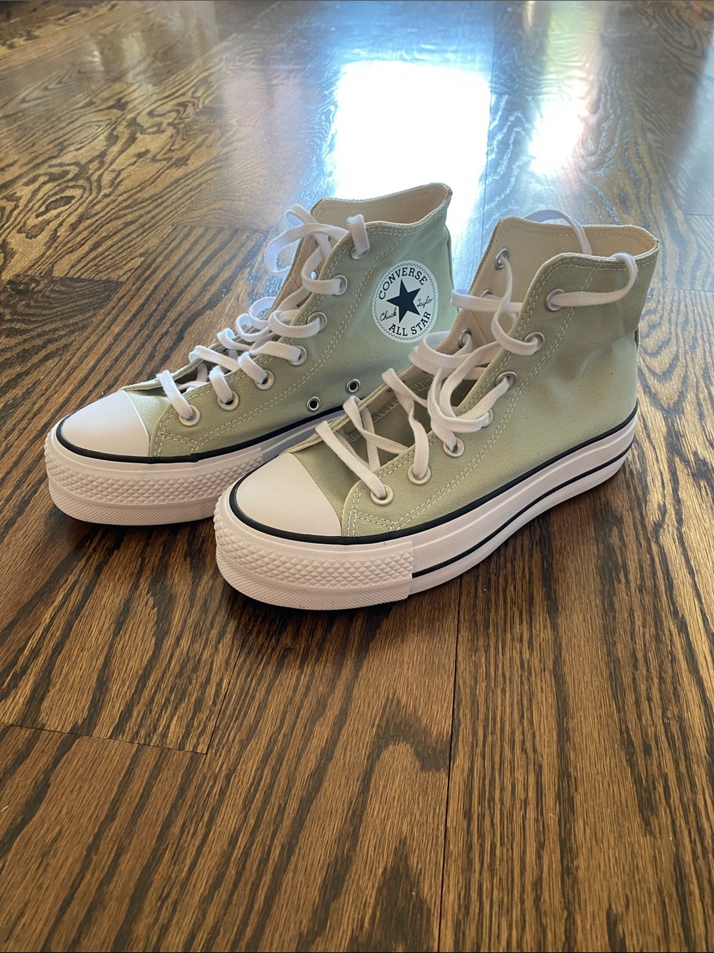 Converse High Top Platform Sneakers - Light Green & White